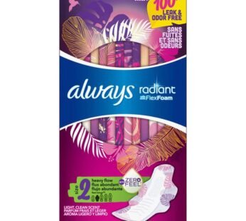 Always Radiant Heavy Flow Sanitary Pads Light Clean Scent With Wings 26 ct
