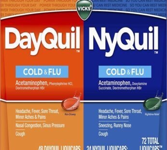 Vicks Dayquil & Nyquil Cough Cold & Flu Relief 72 LiquiCaps (48 Dayquil 24 Nyquil)Sore Throat Fever & Congestion Relief