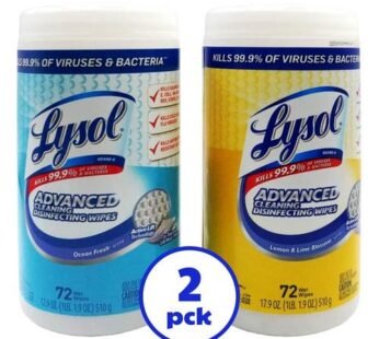 Lysol Disinfecting Wipes, Lemon & Lime Blossom And Ocean Fresh Scents, 72 ct Pack of 2 Can