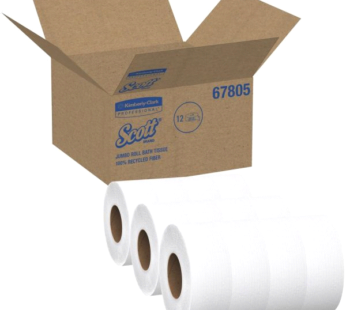 Scott Essential Jumbo Roll JR. Commercial Toilet Paper, 100% Recycled Fiber, 2-PLY, White, 12 Rolls / Case, 1000′ / Roll 12/4 Roll Packs (48 in Box)